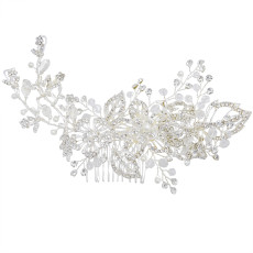 F-0786  Classic silver diamond crystal white pearl hair accessories wedding braided headdress party women jewelry