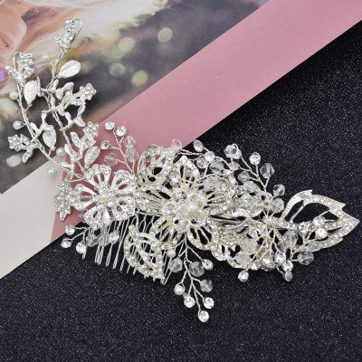 F-0786  Classic silver diamond crystal white pearl hair accessories wedding braided headdress party women jewelry