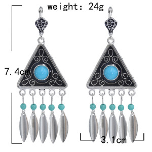 N-7405 Bohemian Vintage Hollow Out green beaded Tassel Necklace Earring Set Ethnic Ornament Jewelry Set