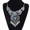 N-7405 Bohemian Vintage Hollow Out green beaded Tassel Necklace Earring Set Ethnic Ornament Jewelry Set