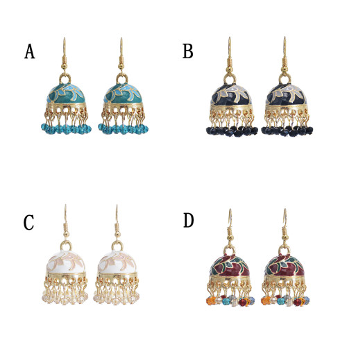 E-5891 Vintage Gold Alloy Bells Tassel Birdcage Indian Jhumka Earrings for Women Bohemian Party Jewelry