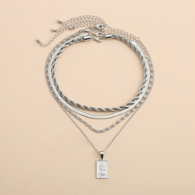 N-7406  4Pcs/Set Silver Gold Chain Human Head Pendant Choker Necklaces for Women Bohemian Party Jewelry