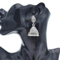 E-5894  Vintage Silver Leaf Pendant Hollow Bell Earrings Silver Bead Tassel Party Gift Women Jewelry