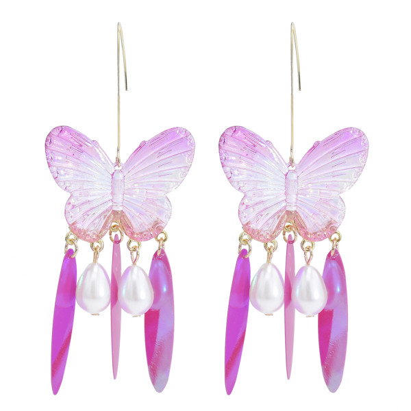 E-5898   4 Colors Eelgant Butterfly Shape Drop Earrings for Women Girl Pearl Beaded Statement Earring Party Jewelry