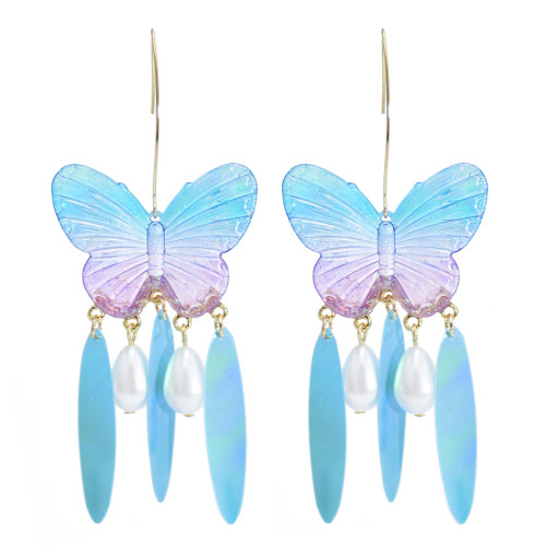 E-5898   4 Colors Eelgant Butterfly Shape Drop Earrings for Women Girl Pearl Beaded Statement Earring Party Jewelry