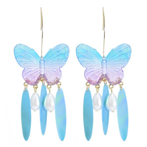 E-5898   4 Colors Eelgant Butterfly Shape Drop Earrings for Women Girl Pearl Beaded Statement Earring Party Jewelry