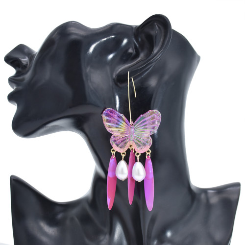 E-5898   4 Colors Eelgant Butterfly Shape Drop Earrings for Women Girl Pearl Beaded Statement Earring Party Jewelry
