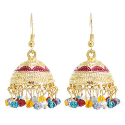 E-5899  Indian Gold Metal Bells Tassel Earrings for Women Bohemian Acrylic Beaded Statement Earring Party Jewelry Gift