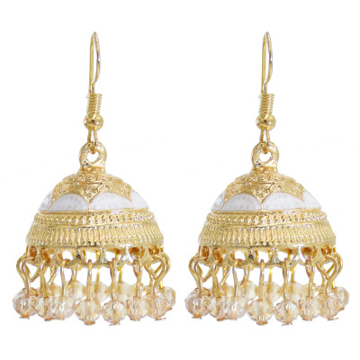 E-5899  Indian Gold Metal Bells Tassel Earrings for Women Bohemian Acrylic Beaded Statement Earring Party Jewelry Gift