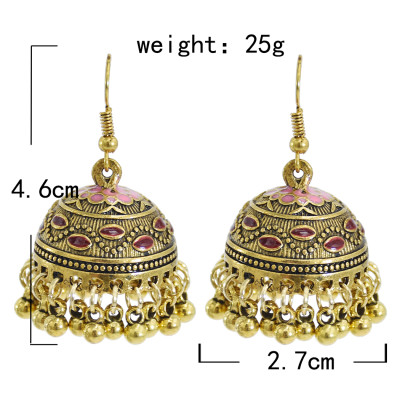 E-5901  Vintage gold metal alloy beaded tassel earrings Indian Afghan Jewelry