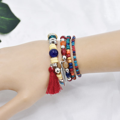 B-1068 5Pcs/set Bohemian Acrylic Beads Statement Bracelets for Women Summer Holiday Party Jewelry Gift