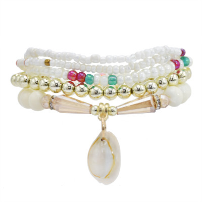 B-1070  5pcs/set of pearl luster beads shell pendant colorful crystal bracelet women summer holiday party jewelry gift