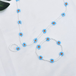 N-7407  Fashion Simple Beads Strand Necklace Bracelet Set Women String Beaded Short Women Necklace Jewelry Chokers Bracelet Gift