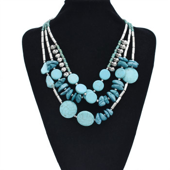 N-7408  Silver Chain turquoise green stone Pendant Choker Necklaces for Women Bohemian Party Jewelry