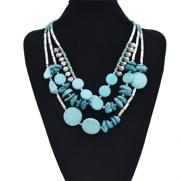 N-7408  Silver Chain turquoise green stone Pendant Choker Necklaces for Women Bohemian Party Jewelry