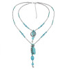 N-7410  Bohemian Ethnic Irregular Turquoise Stone Silver Chain Bells Tassel Necklaces for Women Tribal Party Jewelry