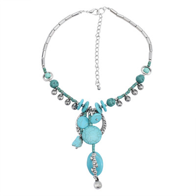 N-7409  Bohemia Silver Chain turquoise green stone Pendant Choker Necklaces for Women Party Jewelry