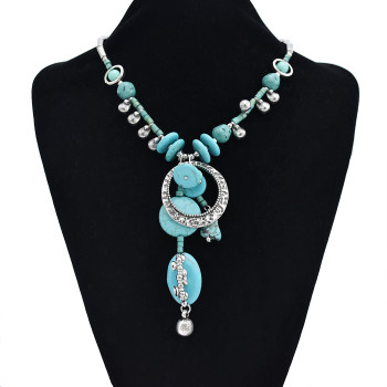 N-7409  Bohemia Silver Chain turquoise green stone Pendant Choker Necklaces for Women Party Jewelry