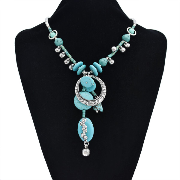 N-7409  Bohemia Silver Chain turquoise green stone Pendant Choker Necklaces for Women Party Jewelry