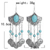 E-5911  Ethnic Bohemian Coin Tassel Drop Earring Antique Green Stone Tribal Earrings Broncos Fashion Party Jewelry