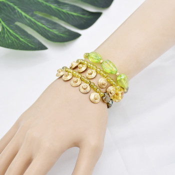 B-1072  3 pieces/set of bohemian amber crystal beads green metal beads mixed bracelet pendant party women gift jewelry