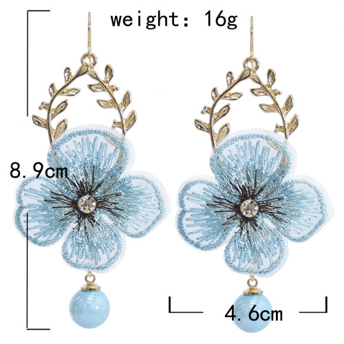 E-5912  Korea Fashion Gold alloy Lace embroidery flower beaded drop earrings Jewelry