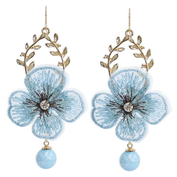 E-5912  Korea Fashion Gold alloy Lace embroidery flower beaded drop earrings Jewelry