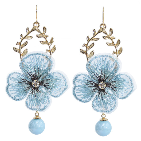 E-5912  Korea Fashion Gold alloy Lace embroidery flower beaded drop earrings Jewelry