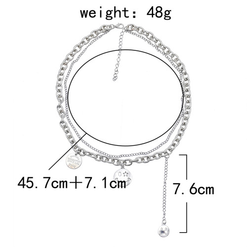N-7412  2 Styles Fashion Silver Chain Rhinestone Butterfly Smile Pendant Necklaces for Women Girl Party Jewelry
