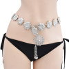 N-7413  Bohemian metal alloy flowers with bells tassel dance waist chain ethnic style woman beach sexy body chain jewelry