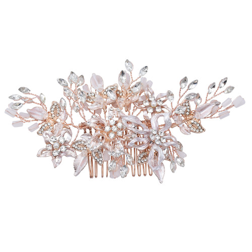 F-0792  Fashion crystal flower white beaded hair comb Jewelry