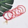 B-1074  6 Pcs/Set Bohemian Multi-layer Beaded Bracelets Set Women Leaf Pendant Colorful Stone Elastic Bracelets Fashion Jewelry