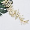 F-0793 Bridal Gold Wired Rhinestone Pearl Beads Leaf Flower Headbands for Women Wedding Hair Accessories