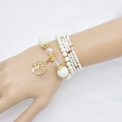 B-1075  5 pieces/set of vintage white/black gold alloy tree bracelet beaded crystal bracelet gift party women jewelry