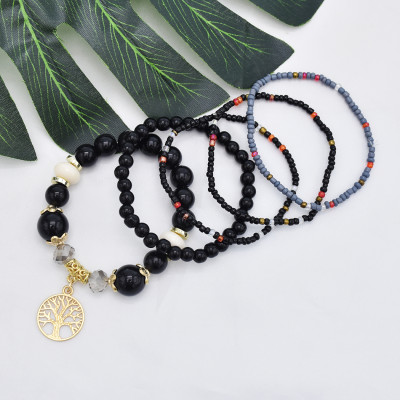 B-1075  5 pieces/set of vintage white/black gold alloy tree bracelet beaded crystal bracelet gift party women jewelry