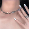 N-7412  2 Styles Fashion Silver Chain Rhinestone Butterfly Smile Pendant Necklaces for Women Girl Party Jewelry