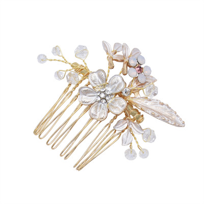 F-0795  Bridal Gold Wired Rhinestone Pearl Beads Leaf Flower Headbands Hairclip Haircomb Jewelry sets for Women Wedding Hair Accessories
