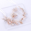 F-0795  Bridal Gold Wired Rhinestone Pearl Beads Leaf Flower Headbands Hairclip Haircomb Jewelry sets for Women Wedding Hair Accessories