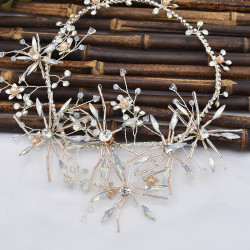 F-0794  Bride gold crystal pearl diamond headband hair accessories jewelry set women wedding hair accessories