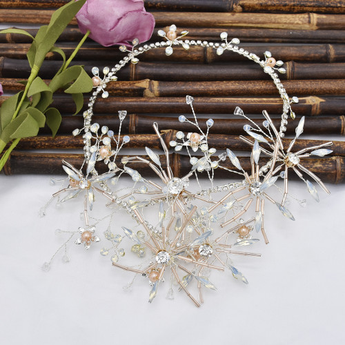 F-0794  Bride gold crystal pearl diamond headband hair accessories jewelry set women wedding hair accessories