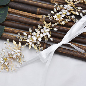 F-0796  Fashion Bride gold crystal pearl flower headband Jewelry women wedding hair accessories