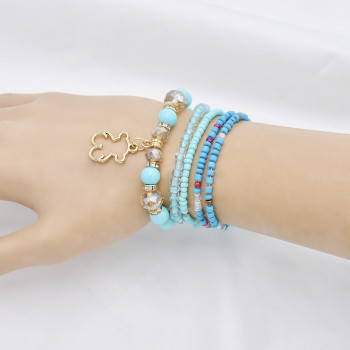 B-1077  5Pcs/set Bohemian White Blue Acrylic Beads Statement Bracelets with Bear Pendant Women Party Jewelry Summer Gift