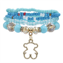 B-1077  5Pcs/set Bohemian White Blue Acrylic Beads Statement Bracelets with Bear Pendant Women Party Jewelry Summer Gift
