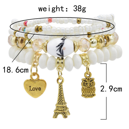 B-1078  Bohemian Multi-layer Beaded Bracelets Set Women Heart Pendant Colorful Stone Bracelets Fashion Jewelry