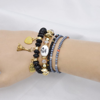 B-1078  Bohemian Multi-layer Beaded Bracelets Set Women Heart Pendant Colorful Stone Bracelets Fashion Jewelry