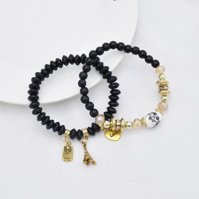 B-1078  Bohemian Multi-layer Beaded Bracelets Set Women Heart Pendant Colorful Stone Bracelets Fashion Jewelry