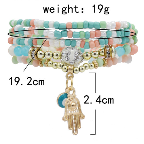 B-1080  Multi-layer Beaded Bracelets Set Women Heart Pendant crystal hand Bracelets Fashion Jewelry