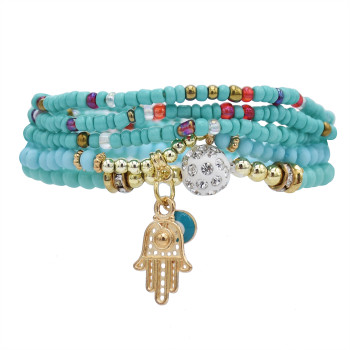 B-1080  Multi-layer Beaded Bracelets Set Women Heart Pendant crystal hand Bracelets Fashion Jewelry