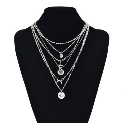 N-7414  Bohemian Multi Layered Necklace for Women Vintage Coin Star Moon Pendant Necklace Geometric Collares Jewelry