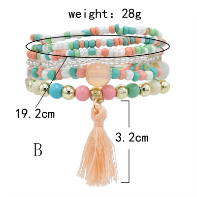 B-1081  6 pieces/set of boho jewelry acrylic color beaded elastic bracelet party jewelry gift women jewelry